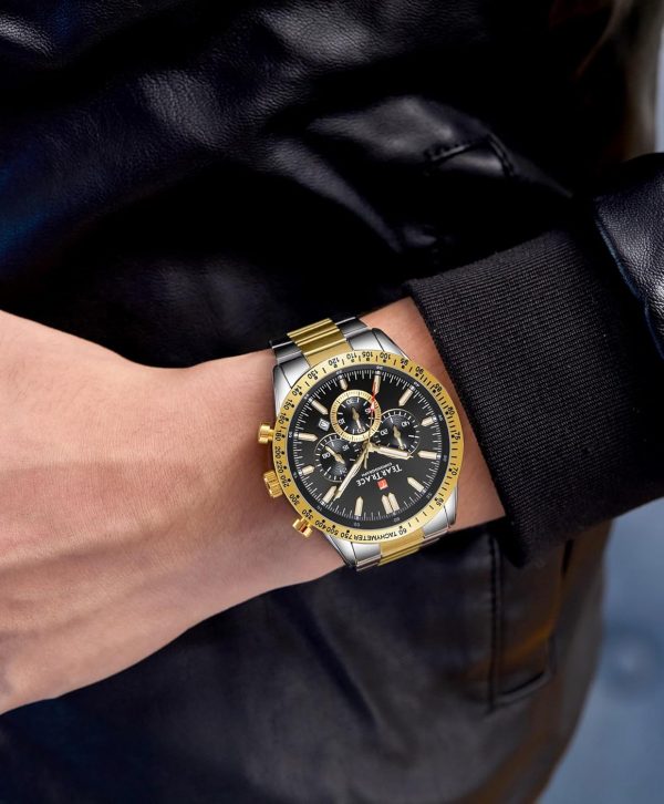 Mens Watches Analog Quartz Movement Big Face Waterproof Chronograph Wrist Watch Sport Work Classical Fashion Watches for Men with Leather Strap - Image 2