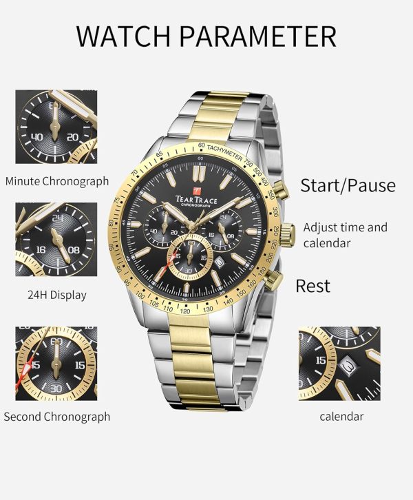 Mens Watches Analog Quartz Movement Big Face Waterproof Chronograph Wrist Watch Sport Work Classical Fashion Watches for Men with Leather Strap - Image 5