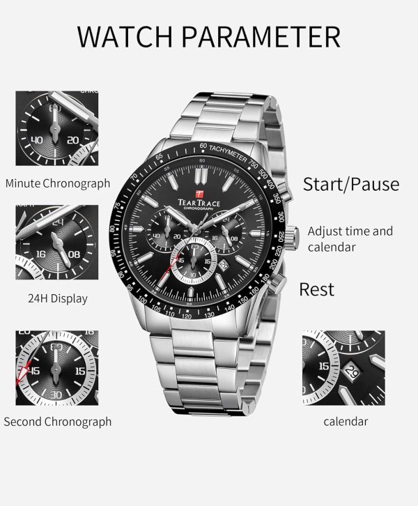 Mens Watches Analog Quartz Movement Big Face Waterproof Chronograph Wrist Watch Sport Work Classical Fashion Watches for Men with Leather Strap - Image 17