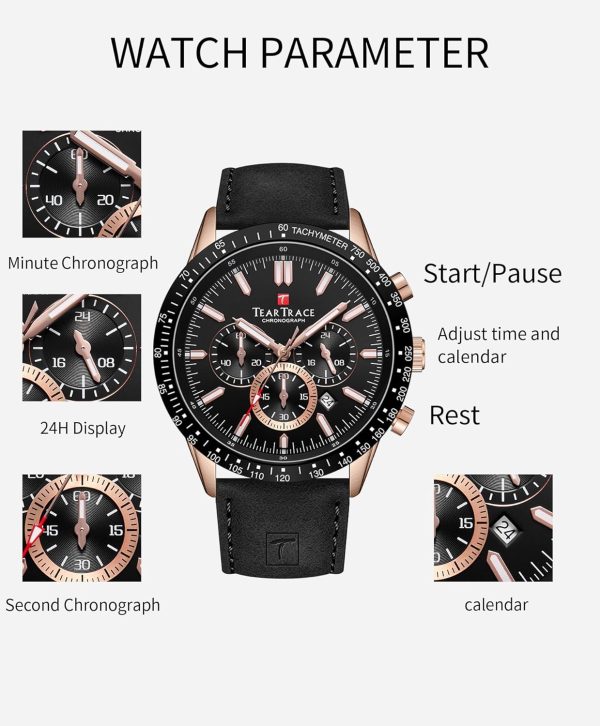 Mens Watches Analog Quartz Movement Big Face Waterproof Chronograph Wrist Watch Sport Work Classical Fashion Watches for Men with Leather Strap - Image 29