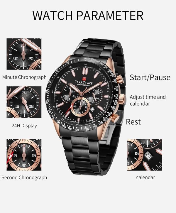 Mens Watches Analog Quartz Movement Big Face Waterproof Chronograph Wrist Watch Sport Work Classical Fashion Watches for Men with Leather Strap - Image 35