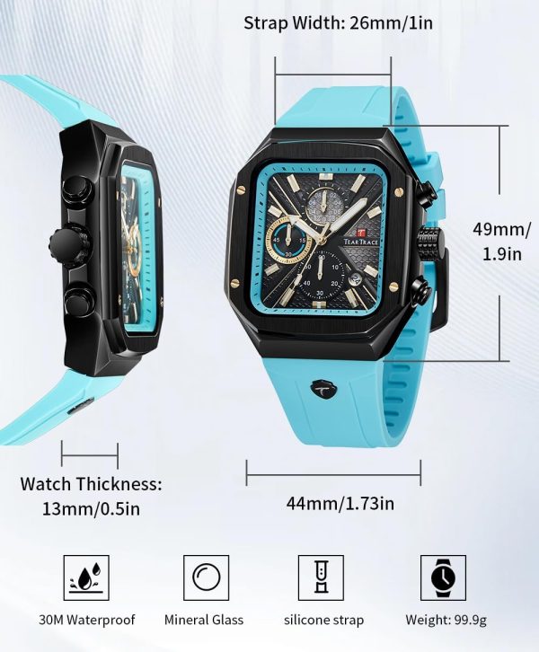 Chronograph Analog Watches for Men Luminous Waterproof Business Casual Work Wrist Men's Watch with Silicon Strap - Image 3