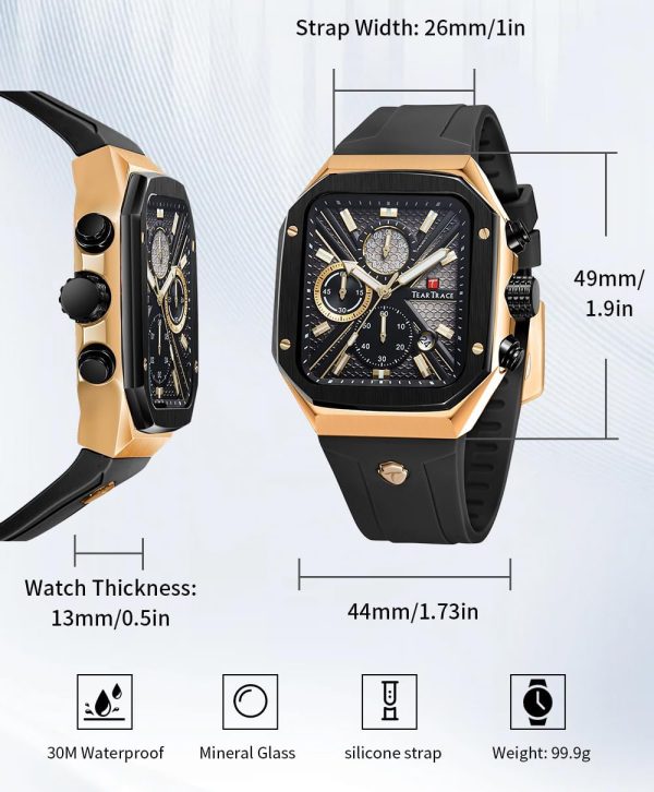 Chronograph Analog Watches for Men Luminous Waterproof Business Casual Work Wrist Men's Watch with Silicon Strap - Image 17