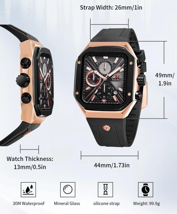 Chronograph Analog Watches for Men Luminous Waterproof Business Casual Work Wrist Men's Watch with Silicon Strap - Image 24