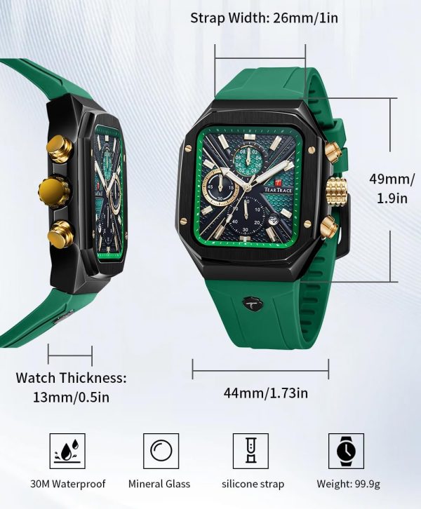 Chronograph Analog Watches for Men Luminous Waterproof Business Casual Work Wrist Men's Watch with Silicon Strap - Image 31