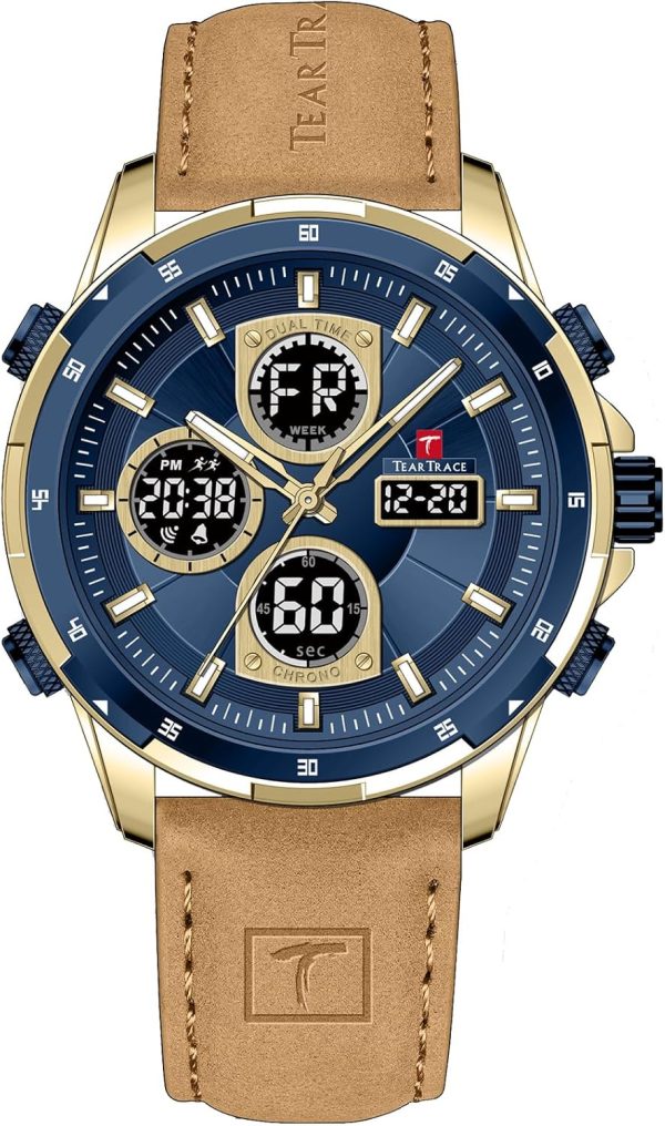 Men’s Watches Analog Digital Quartz Waterproof Sport Watches for Men Chronograph Alarm Multifunctional Wrist Watch with Silicone Strap