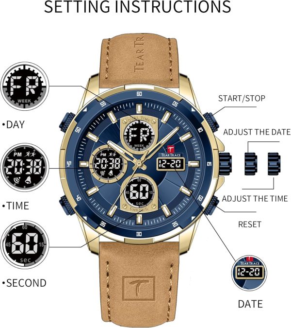 Men’s Watches Analog Digital Quartz Waterproof Sport Watches for Men Chronograph Alarm Multifunctional Wrist Watch with Silicone Strap - Image 4