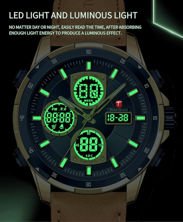 Men’s Watches Analog Digital Quartz Waterproof Sport Watches for Men Chronograph Alarm Multifunctional Wrist Watch with Silicone Strap - Image 5