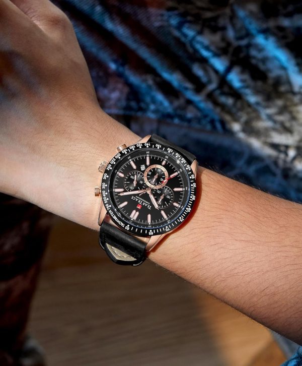Mens Watches Analog Quartz Movement Big Face Waterproof Chronograph Wrist Watch Sport Work Classical Fashion Watches for Men with Leather Strap - Image 2