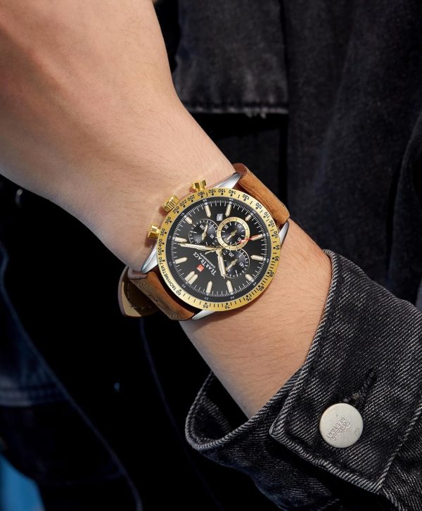 Mens Watches Analog Quartz Movement Big Face Waterproof Chronograph Wrist Watch Sport Work Classical Fashion Watches for Men with Leather Strap - Image 14