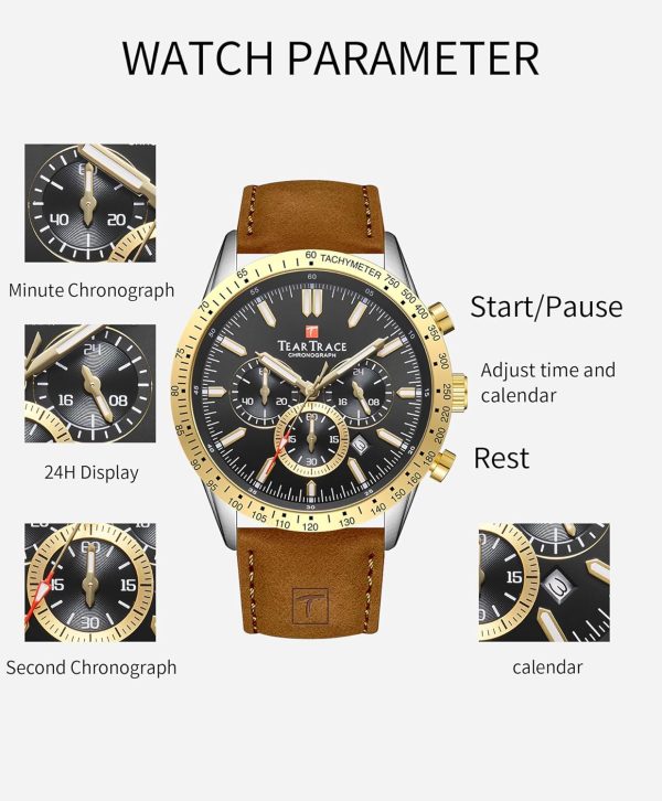 Mens Watches Analog Quartz Movement Big Face Waterproof Chronograph Wrist Watch Sport Work Classical Fashion Watches for Men with Leather Strap - Image 17