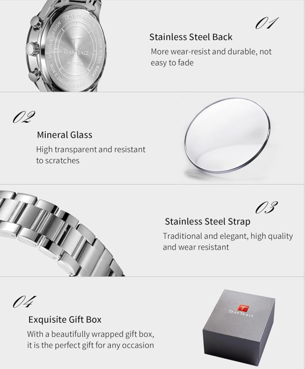 Mens Watches Analog Quartz Movement Big Face Waterproof Chronograph Wrist Watch Sport Work Classical Fashion Watches for Men with Leather Strap - Image 22