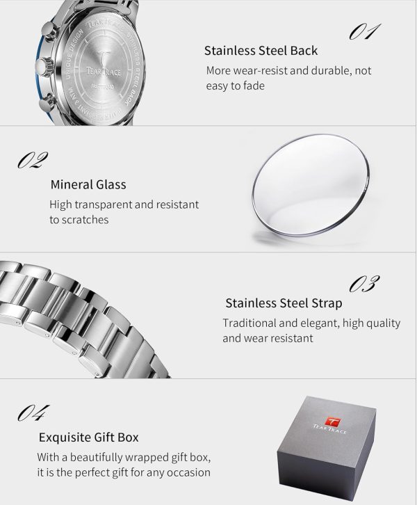 Mens Watches Analog Quartz Movement Big Face Waterproof Chronograph Wrist Watch Sport Work Classical Fashion Watches for Men with Leather Strap - Image 28