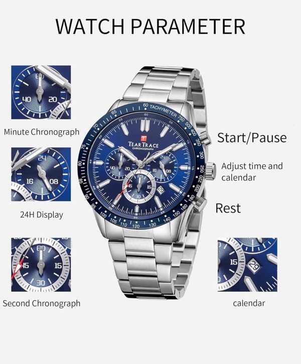 Mens Watches Analog Quartz Movement Big Face Waterproof Chronograph Wrist Watch Sport Work Classical Fashion Watches for Men with Leather Strap - Image 29