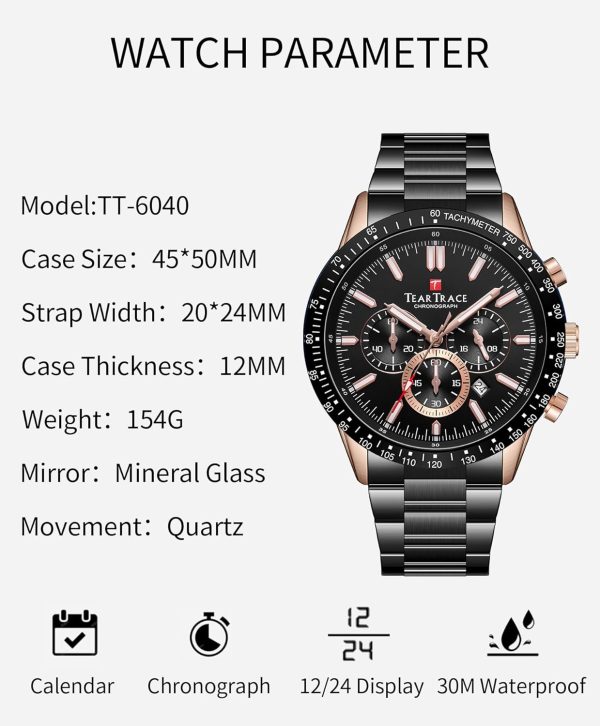 Mens Watches Analog Quartz Movement Big Face Waterproof Chronograph Wrist Watch Sport Work Classical Fashion Watches for Men with Leather Strap - Image 33