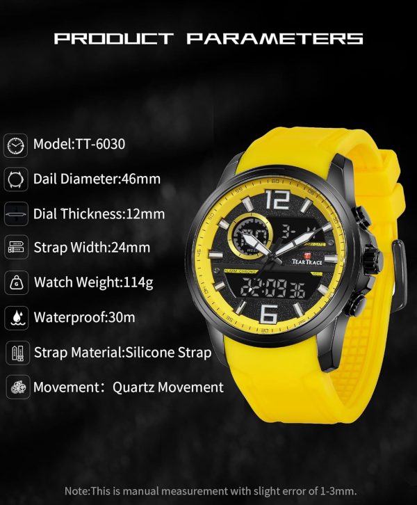 Men's Watches Analog Digital Quartz Sport Watches for Men Waterproof Chronograph Luminous Black/Orange/Red/Blue/Yellow Wrist Watch with Alarm - Image 3