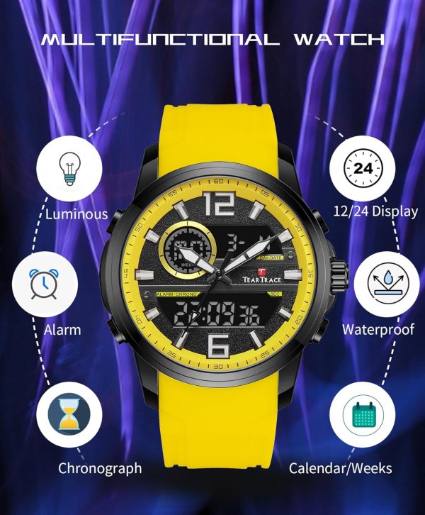Men's Watches Analog Digital Quartz Sport Watches for Men Waterproof Chronograph Luminous Black/Orange/Red/Blue/Yellow Wrist Watch with Alarm - Image 4