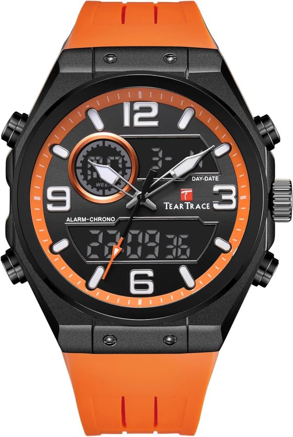 Men's Watch Analog-Digital Chronograph Waterproof Sport Watch Calendar Date Luminous Alarm Casual Work Hiking Running Wrist Watch with Second Hand and Silicone Strap