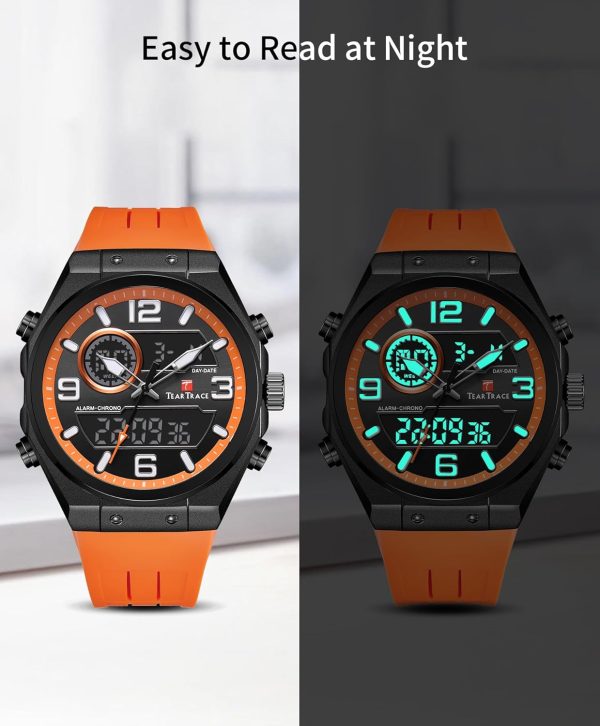 Men's Watch Analog-Digital Chronograph Waterproof Sport Watch Calendar Date Luminous Alarm Casual Work Hiking Running Wrist Watch with Second Hand and Silicone Strap - Image 5