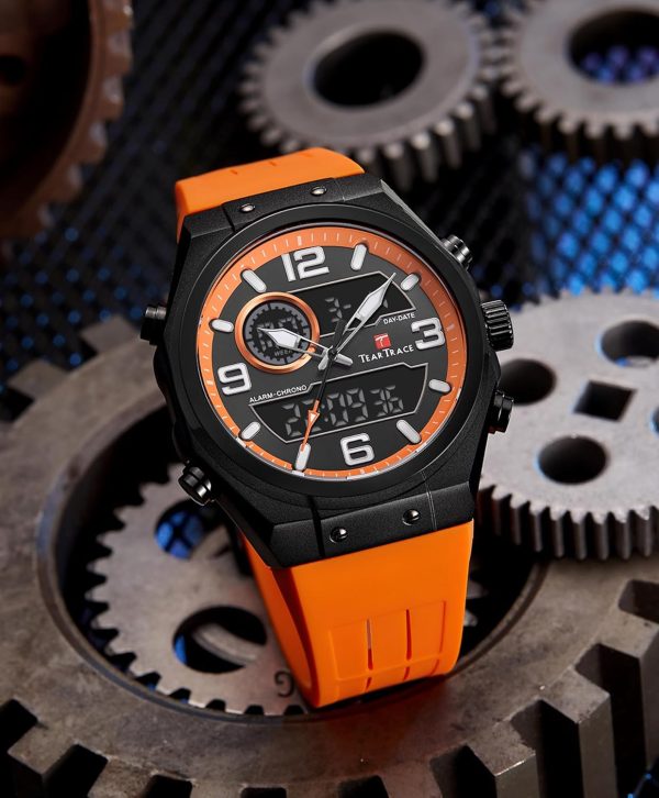 Men's Watch Analog-Digital Chronograph Waterproof Sport Watch Calendar Date Luminous Alarm Casual Work Hiking Running Wrist Watch with Second Hand and Silicone Strap - Image 6