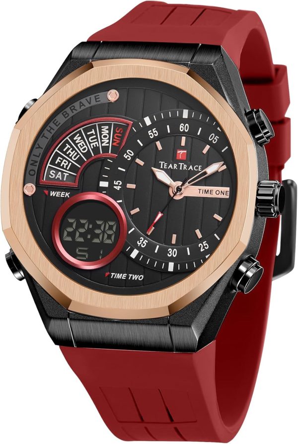 Men's Watch Analog-Digital Chronograph Waterproof Sport Watch Calendar Date Luminous Alarm Casual Work Hiking Running Wrist Watch with Second Hand and Silicone Strap - Image 8