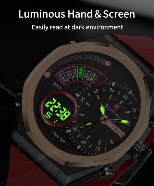 Men's Watch Analog-Digital Chronograph Waterproof Sport Watch Calendar Date Luminous Alarm Casual Work Hiking Running Wrist Watch with Second Hand and Silicone Strap - Image 12