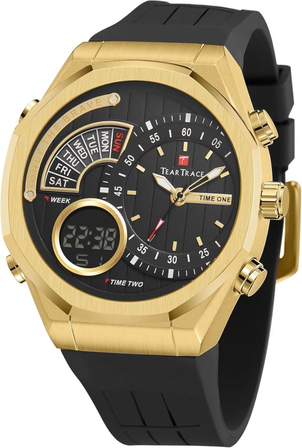 Men's Watch Analog-Digital Chronograph Waterproof Sport Watch Calendar Date Luminous Alarm Casual Work Hiking Running Wrist Watch with Second Hand and Silicone Strap - Image 15