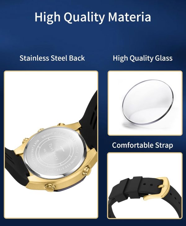Men's Watch Analog-Digital Chronograph Waterproof Sport Watch Calendar Date Luminous Alarm Casual Work Hiking Running Wrist Watch with Second Hand and Silicone Strap - Image 17