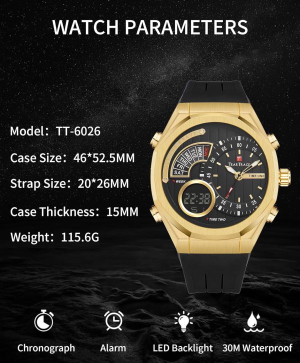 Men's Watch Analog-Digital Chronograph Waterproof Sport Watch Calendar Date Luminous Alarm Casual Work Hiking Running Wrist Watch with Second Hand and Silicone Strap - Image 18