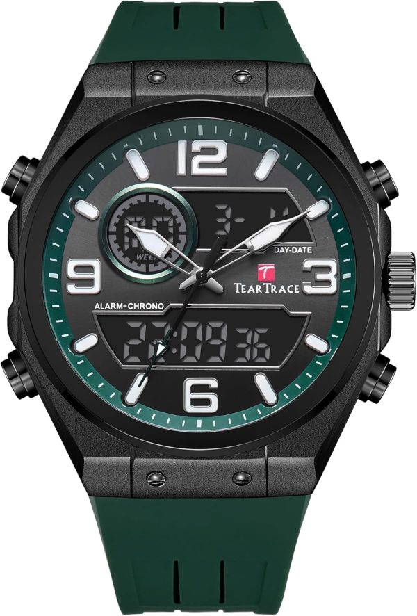 Men's Watch Analog-Digital Chronograph Waterproof Sport Watch Calendar Date Luminous Alarm Casual Work Hiking Running Wrist Watch with Second Hand and Silicone Strap - Image 22