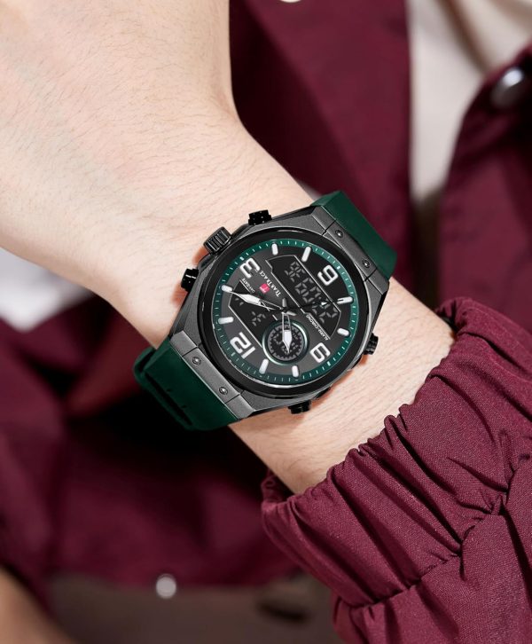 Men's Watch Analog-Digital Chronograph Waterproof Sport Watch Calendar Date Luminous Alarm Casual Work Hiking Running Wrist Watch with Second Hand and Silicone Strap - Image 23