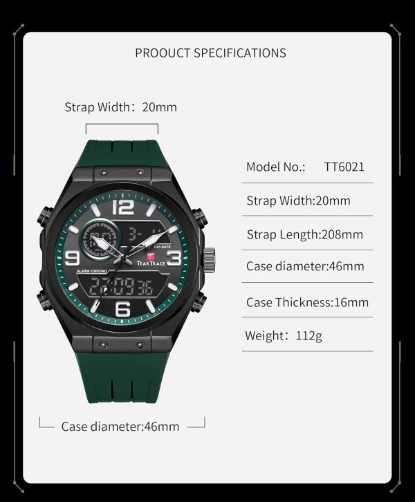 Men's Watch Analog-Digital Chronograph Waterproof Sport Watch Calendar Date Luminous Alarm Casual Work Hiking Running Wrist Watch with Second Hand and Silicone Strap - Image 24