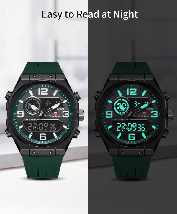 Men's Watch Analog-Digital Chronograph Waterproof Sport Watch Calendar Date Luminous Alarm Casual Work Hiking Running Wrist Watch with Second Hand and Silicone Strap - Image 26