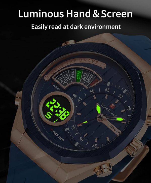 Men's Watch Analog-Digital Chronograph Waterproof Sport Watch Calendar Date Luminous Alarm Casual Work Hiking Running Wrist Watch with Second Hand and Silicone Strap - Image 32
