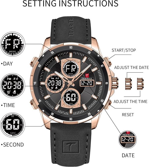 Men's Watch Analog-Digital Chronograph Waterproof Sport Watch Calendar Date Luminous Alarm Casual Work Hiking Running Wrist Watch with Second Hand and Silicone Strap - Image 38