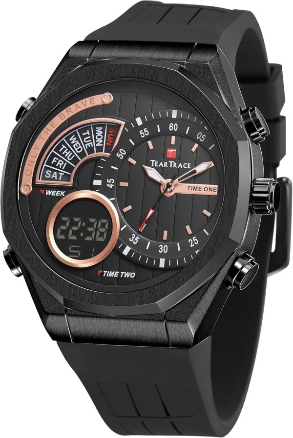 Men's Watch Analog-Digital Chronograph Waterproof Sport Watch Calendar Date Luminous Alarm Casual Work Hiking Running Wrist Watch with Second Hand and Silicone Strap - Image 44