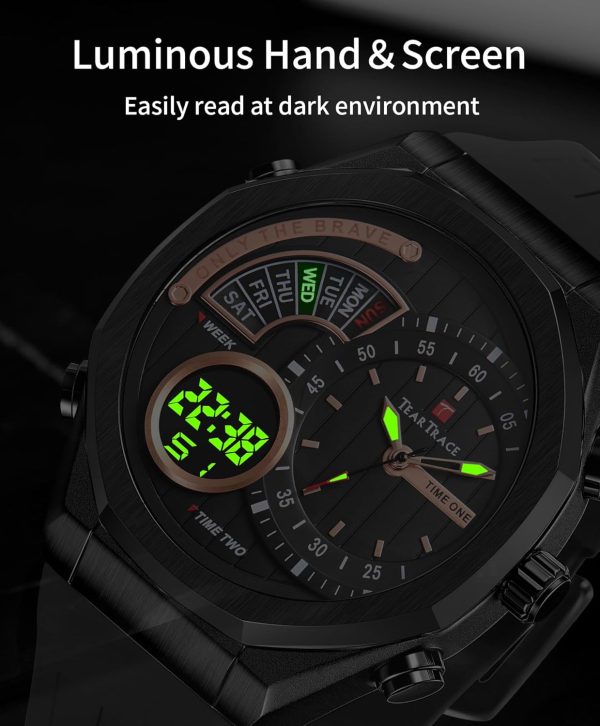 Men's Watch Analog-Digital Chronograph Waterproof Sport Watch Calendar Date Luminous Alarm Casual Work Hiking Running Wrist Watch with Second Hand and Silicone Strap - Image 48