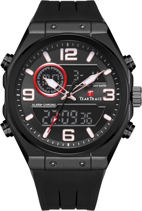 Men's Watch Analog-Digital Chronograph Waterproof Sport Watch Calendar Date Luminous Alarm Casual Work Hiking Running Wrist Watch with Second Hand and Silicone Strap - Image 51