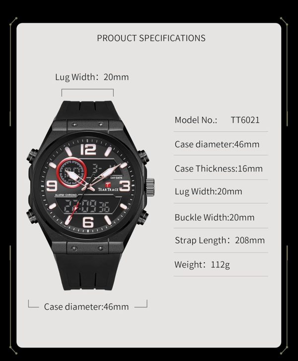 Men's Watch Analog-Digital Chronograph Waterproof Sport Watch Calendar Date Luminous Alarm Casual Work Hiking Running Wrist Watch with Second Hand and Silicone Strap - Image 53
