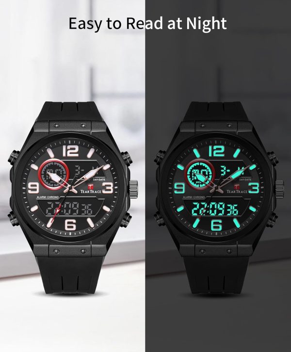 Men's Watch Analog-Digital Chronograph Waterproof Sport Watch Calendar Date Luminous Alarm Casual Work Hiking Running Wrist Watch with Second Hand and Silicone Strap - Image 55
