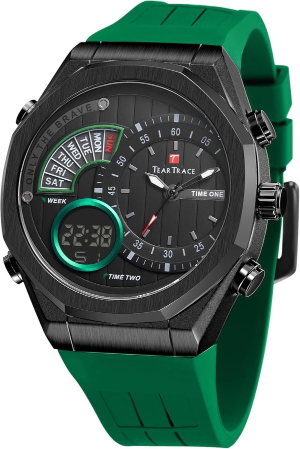 Men's Watch Analog-Digital Chronograph Waterproof Sport Watch Calendar Date Luminous Alarm Casual Work Hiking Running Wrist Watch with Second Hand and Silicone Strap - Image 57