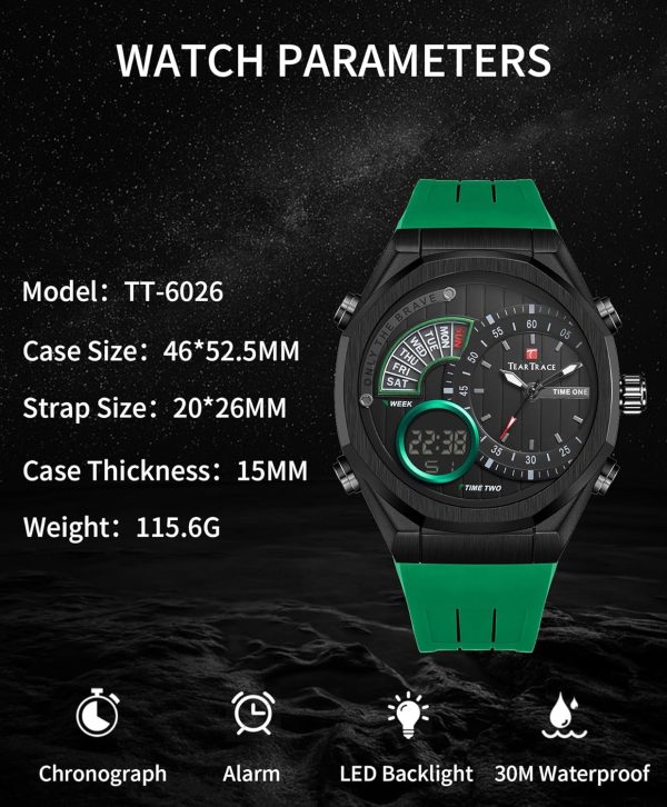 Men's Watch Analog-Digital Chronograph Waterproof Sport Watch Calendar Date Luminous Alarm Casual Work Hiking Running Wrist Watch with Second Hand and Silicone Strap - Image 60