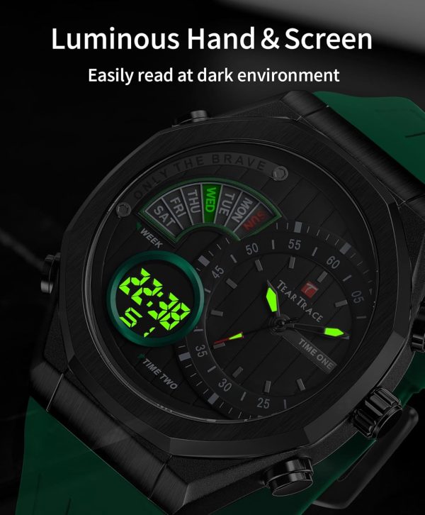 Men's Watch Analog-Digital Chronograph Waterproof Sport Watch Calendar Date Luminous Alarm Casual Work Hiking Running Wrist Watch with Second Hand and Silicone Strap - Image 61