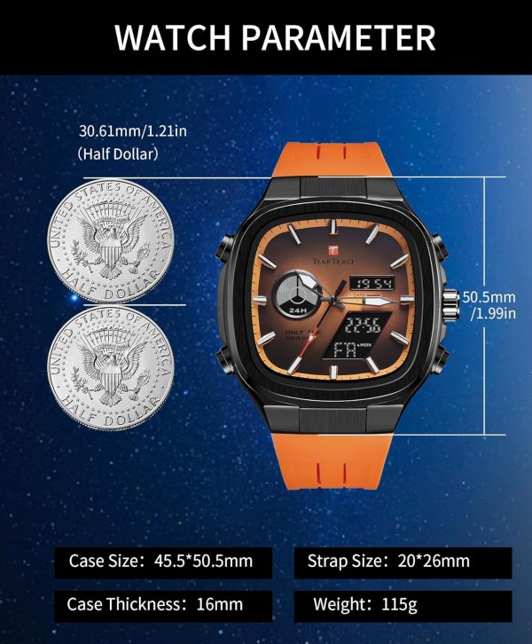 Men’s Watches Analog Digital Quartz Waterproof Sport Watches for Men Chronograph Alarm Multifunctional Wrist Watch with Silicone Strap - Image 6