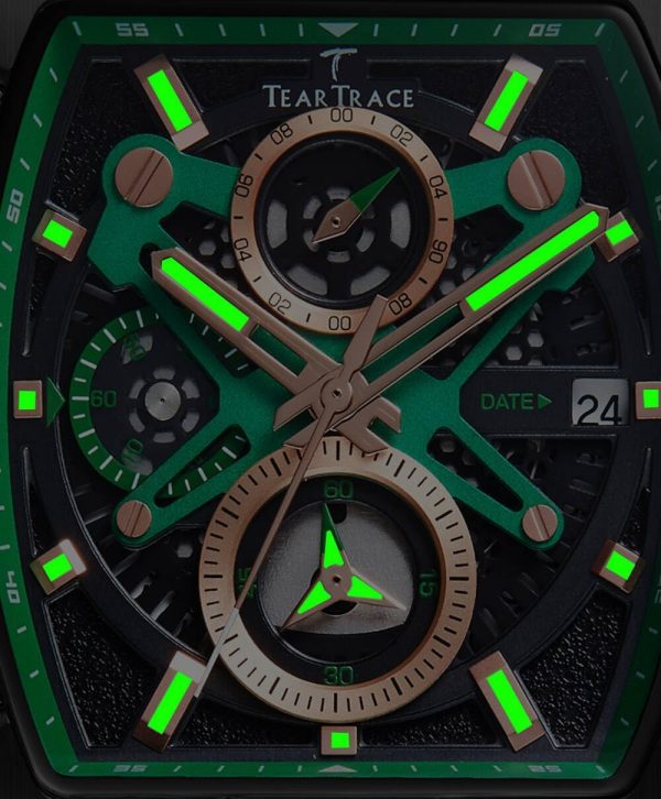 Mens Watches Analog Waterproof Fashion Date Wrist Watch, Skeleton Tonneau Watches for Men with Chronograph,Ideal for Sports Enthusiasts & Daily Wear - Perfect Gifts for Men - Image 6