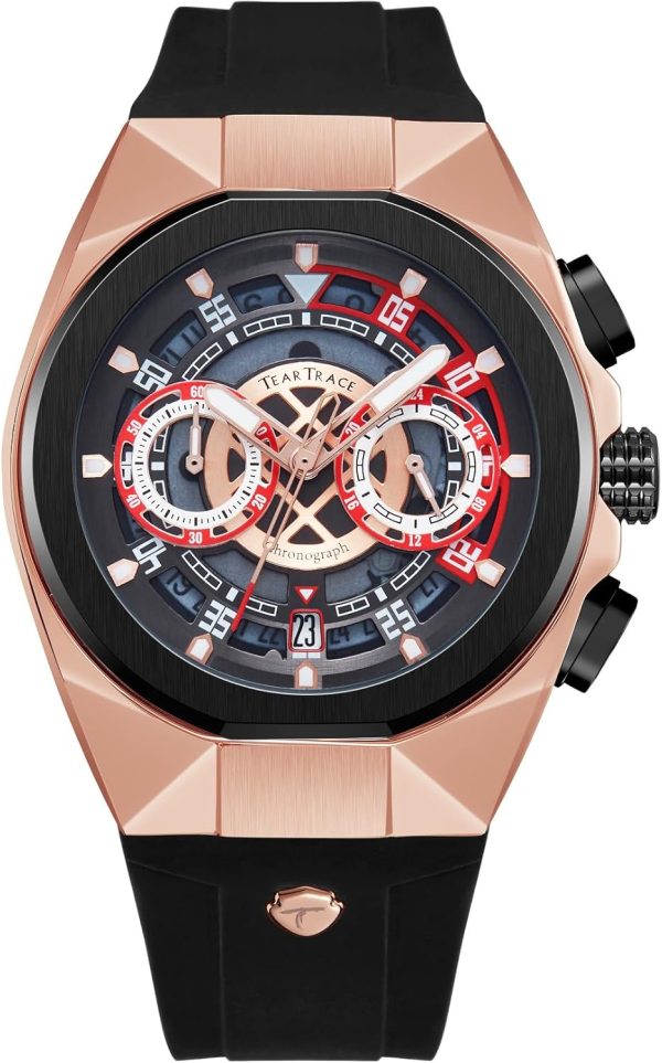 Mens Watches Analog Waterproof Fashion Date Wrist Watch, Skeleton Tonneau Watches for Men with Chronograph,Ideal for Sports Enthusiasts & Daily Wear - Perfect Gifts for Men - Image 7