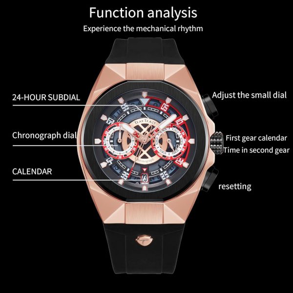Mens Watches Analog Waterproof Fashion Date Wrist Watch, Skeleton Tonneau Watches for Men with Chronograph,Ideal for Sports Enthusiasts & Daily Wear - Perfect Gifts for Men - Image 14