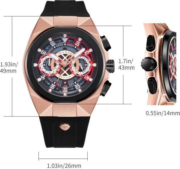Mens Watches Analog Waterproof Fashion Date Wrist Watch, Skeleton Tonneau Watches for Men with Chronograph,Ideal for Sports Enthusiasts & Daily Wear - Perfect Gifts for Men - Image 15