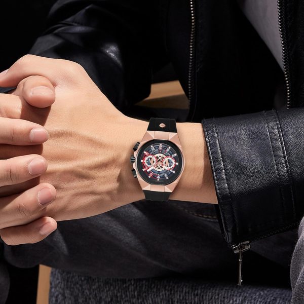 Mens Watches Analog Waterproof Fashion Date Wrist Watch, Skeleton Tonneau Watches for Men with Chronograph,Ideal for Sports Enthusiasts & Daily Wear - Perfect Gifts for Men - Image 16