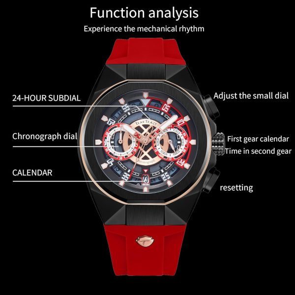 Mens Watches Analog Waterproof Fashion Date Wrist Watch, Skeleton Tonneau Watches for Men with Chronograph,Ideal for Sports Enthusiasts & Daily Wear - Perfect Gifts for Men - Image 24